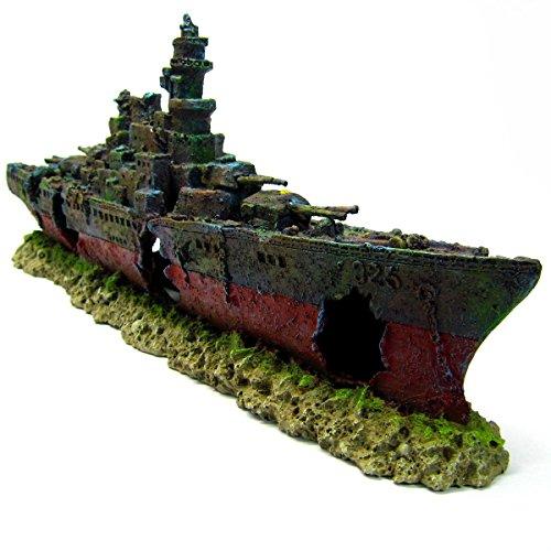 CORISRX BEST OF YOUR LIFESTYLE Dr. Moss Warship Cave Aquarium Ornament L 49cm - Navy Battleship Ship Decor Shipwreck PET