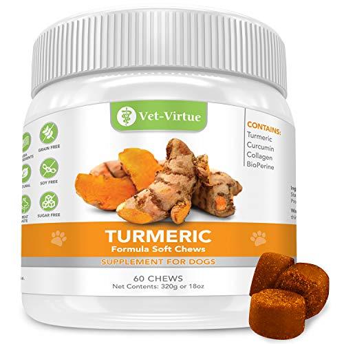 VET-VIRTUE Turmeric for Dogs- Organic Turmeric with Curcumin, Dog Joint Supplement Soft Chew, Collagen and Bioprene, High Absorption Eliminates Joint Pain Inflammation - 60 Count