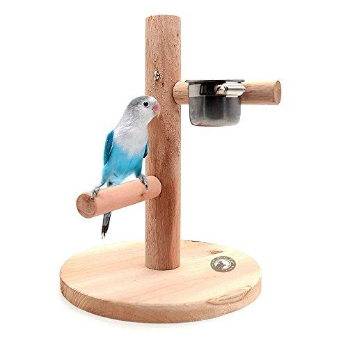 Mrli Pet Bird Training Perches Stands Parrot Wood Birdcage Table Stand Toy with Stainless Steel Feeder Cup Bowl Tray,for Small Birds Tiger Conure Cockatiel Parakeet