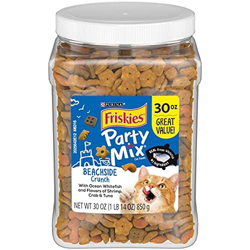 Purina Friskies Made in USA Facilities Cat Treats, Party Mix Beachside Crunch - 30 oz. Canister