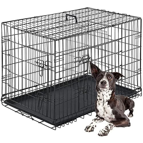 BestPet Dog Crate Double Door Folding Metal Dog Cage Plastic Tray Pet Crate Pet Cage W/Divider,24