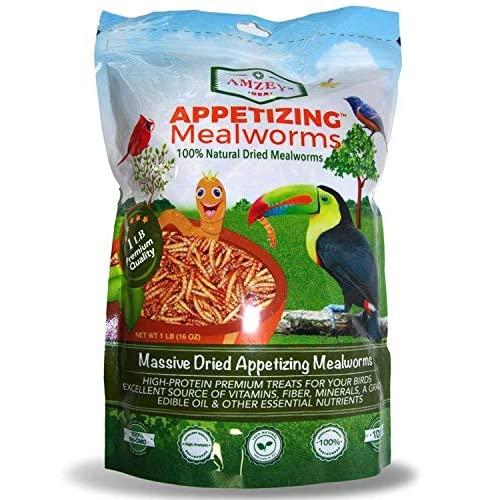 Amzey Dried Mealworms 1 LB, 100% Natural for Chicken Feed, Bird Food, Fish Food, Turtle Food, Duck Food, Reptile Food, Non-GMO, No Preservatives, High Protein and Nutrition, Zipped Bag