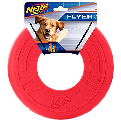 Nerf Dog Atomic Flyer Dog Toy, Frisbee, Lightweight, Durable and Water Resistant, Great for Beach and Pool, 10 inch diameter, for Medium/Large Breeds, Single Unit, Red