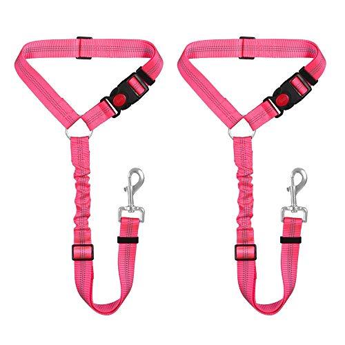 Lukovee Dog Car Seat Belt, 2 Pack Headrest Restraint Seatbelt, Adjustable Pet Safety Leads with Reflective Elastic Bungee for Dog Harness Collar Travel Daily Use