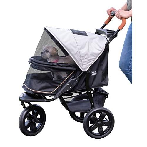 Pet Gear No-Zip Jogger Pet Stroller for Cats/Dogs, Zipperless Entry, Easy One-Hand Fold, Gel-Filled Tires, Cup Holder + Storage Basket, Summit Grey