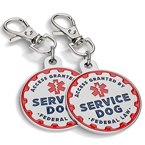 Industrial Puppy 2 Pack Service Dog Tag Double Sided: Metal Pet ID Tags for Service Animals, Emotional Support Dogs & Therapy Dogs, Navy Lettering & Red Enamel Trim (1 Inch (Small Dogs))