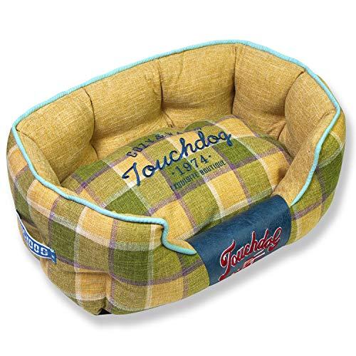 Touchdog Archi-Checked Designer Plaid Oval Dog Bed, Large, Yellow
