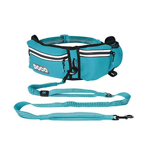 DOCO Hands Free Dog Leash for Running Walking Jogging, Training, Hiking, Retractable Bungee Dog Waist Leash for Medium-Large Dogs. Adjustable Waist Belt, Reflective Stitches, Dual Handle