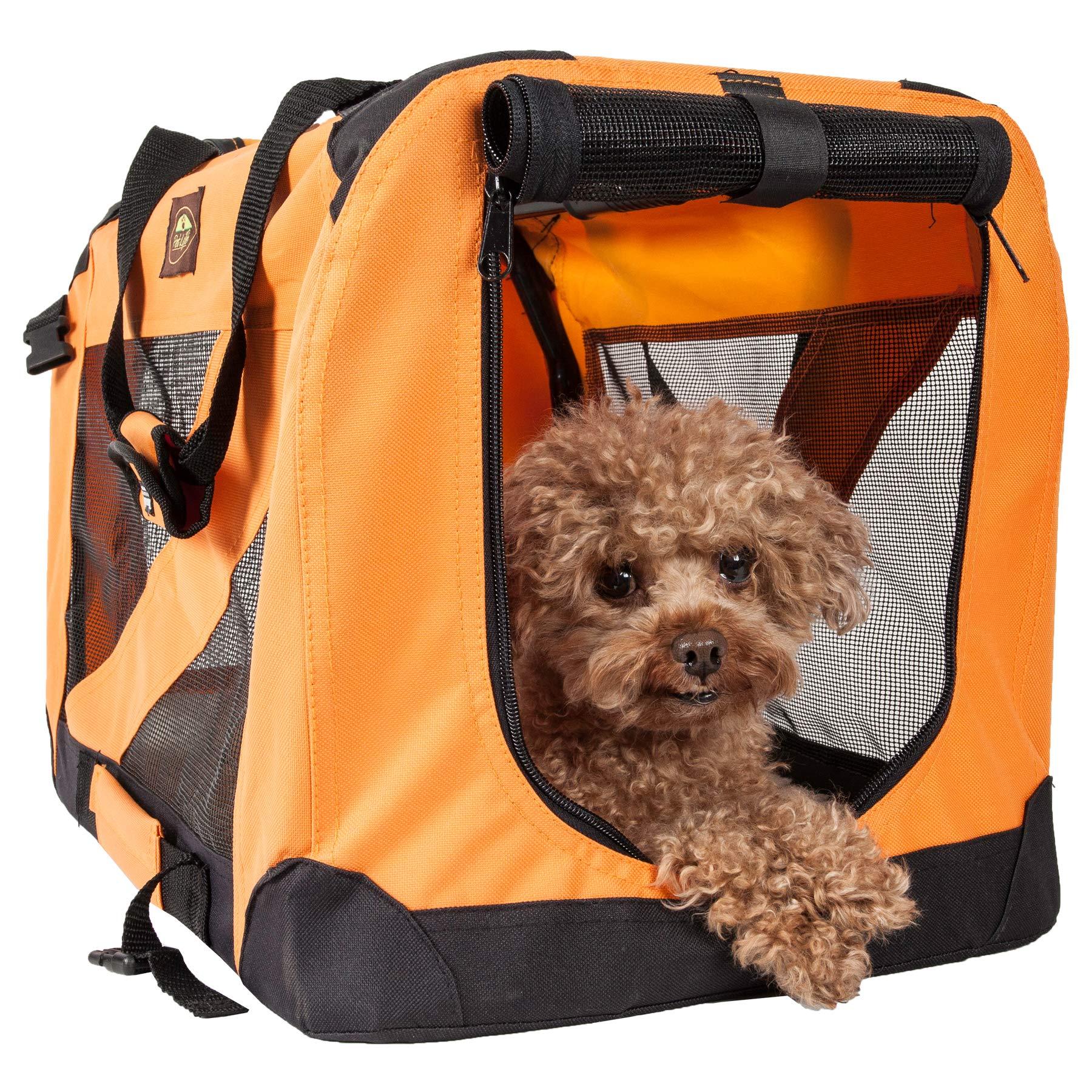 PET LIFE 360A Vista View Zippered Soft Folding collapsible Durable Metal Framed Pet Dog crate House carrier X-Small Orange
