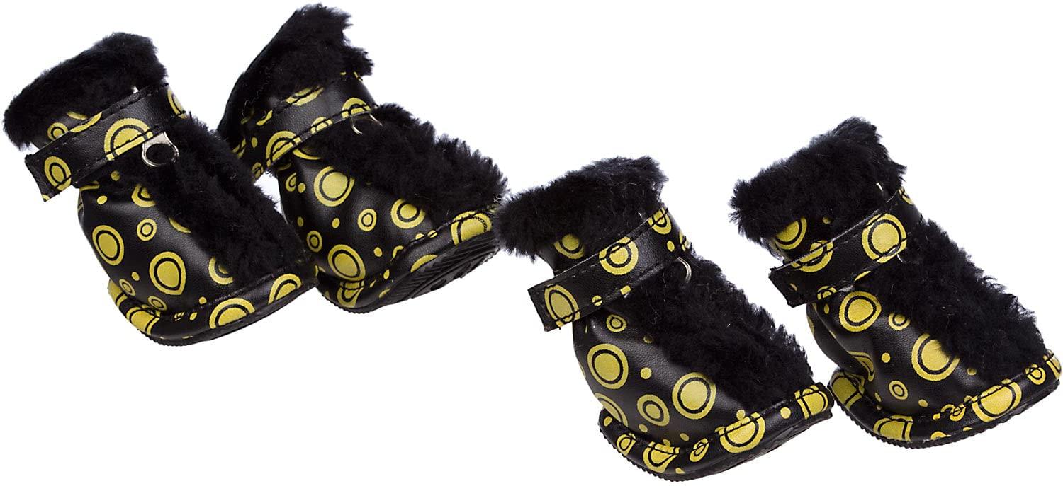Pet Life Fur-comfort Dog Shoes - Suede Fashion Winter Dog Boots with Ankle Support - Pet Shoes Feature Hook-and-Loop enclosures - Set of 4 Shoes for Dogs