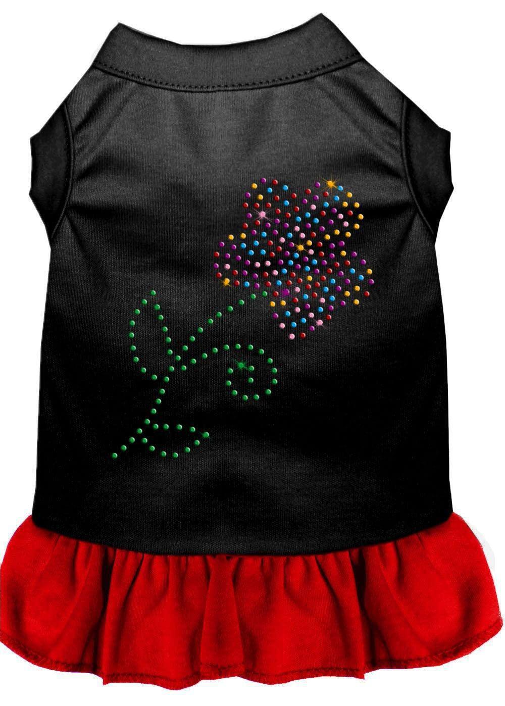 Mirage Pet Products Rhinestone Mulit Flower 8-Inch Pet Dress, X-Small, Black with Red