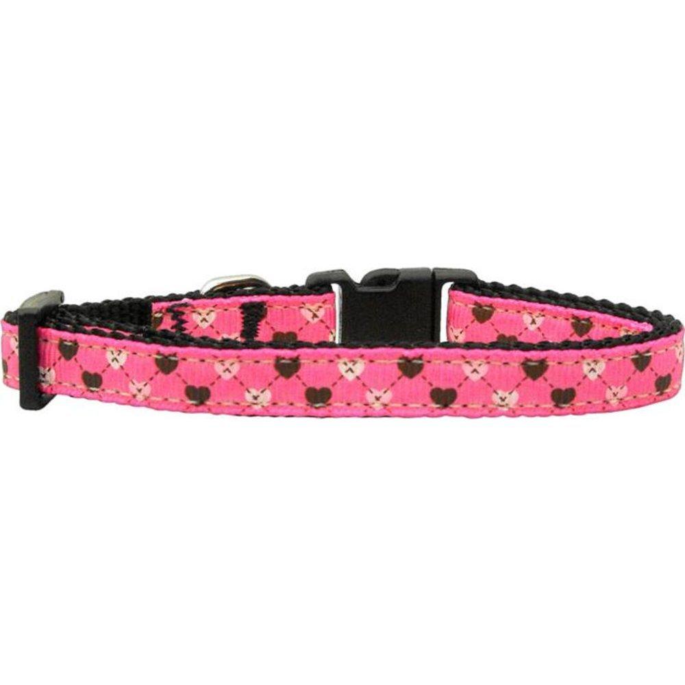 Mirage Pet Dog cats Indoor Outdoor Training and Behavior Aids Accessories Argyle Hearts Nylon Ribbon collar Bright Pink X-Small