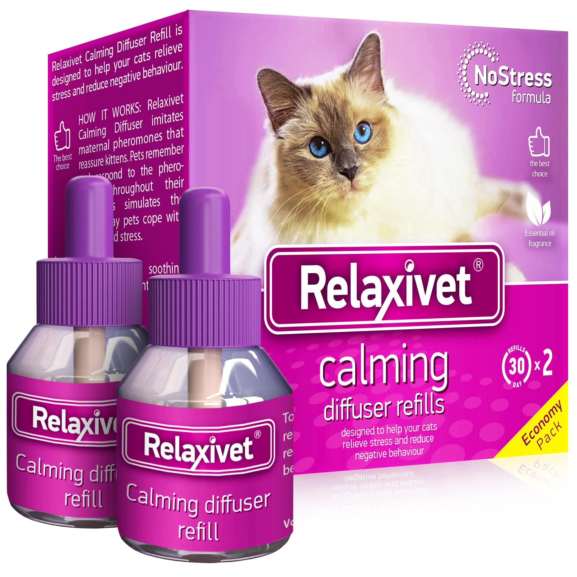 Relaxivet cat calming Diffuser Refill Pet Anti Anxiety Products - Feline calm Pheromones cats Stress Relief comfort Help with Pee, New Zone, Aggression, Fighting with Dogs Other Behavior