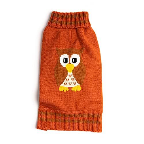 Fabdog Woodland Owl Turtleneck Dog Sweater Orange 14\\\