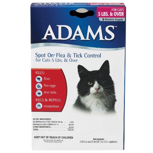 Adams Flea and Tick Spot On for Cats, 5 Pound and Over, 3 Month Supply, Refill, No Applicator