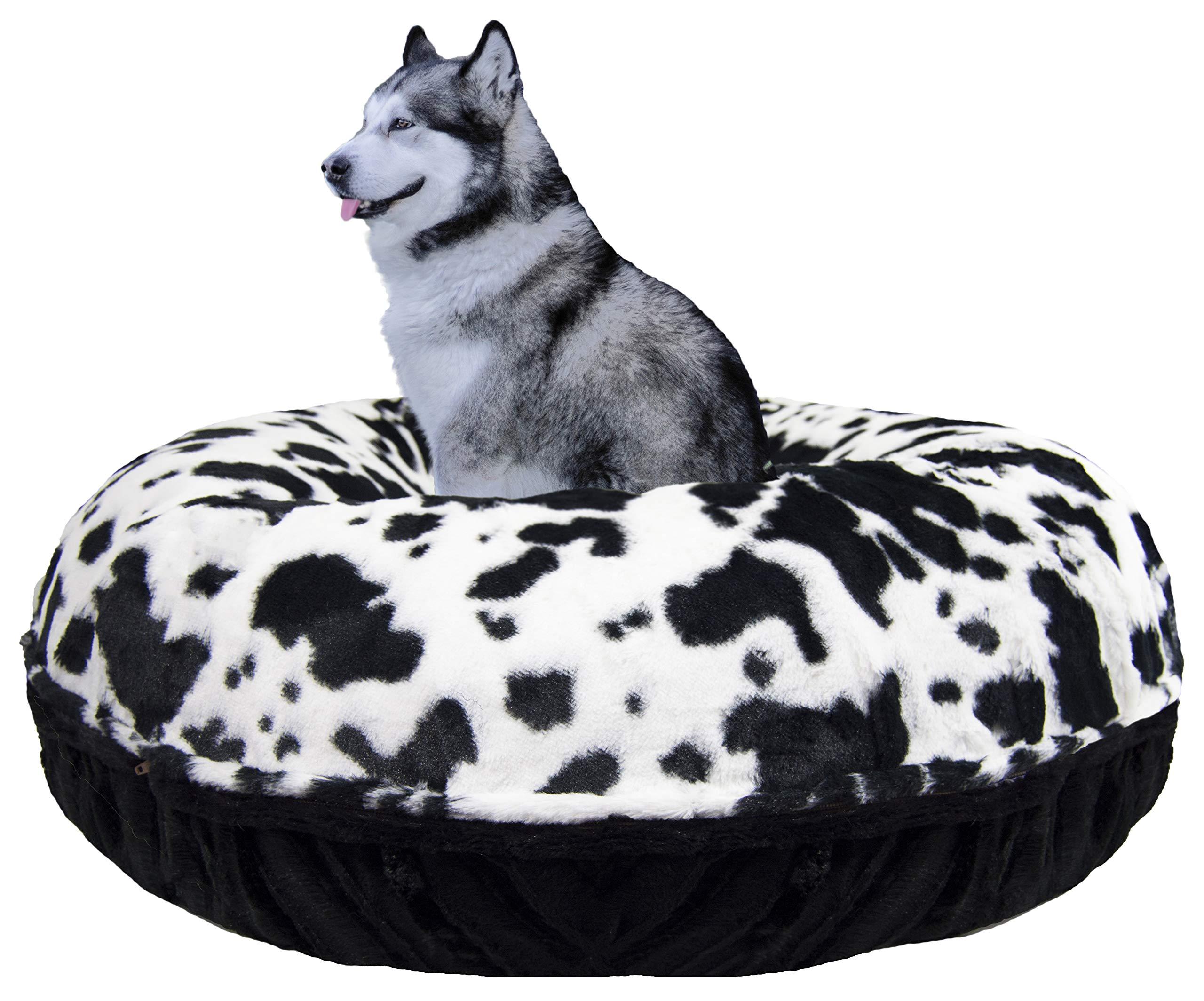 Bessie and Barnie Signature Black Puma/ Spotted Pony Extra Plush Faux Fur Bagel Pet / Dog Bed (Multiple Sizes)