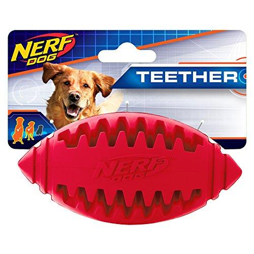 Nerf Dog Teether Football Dog Toy, Lightweight, Durable and Water Resistant, 5 Inches for Medium/Large Breeds, Single Unit, Red