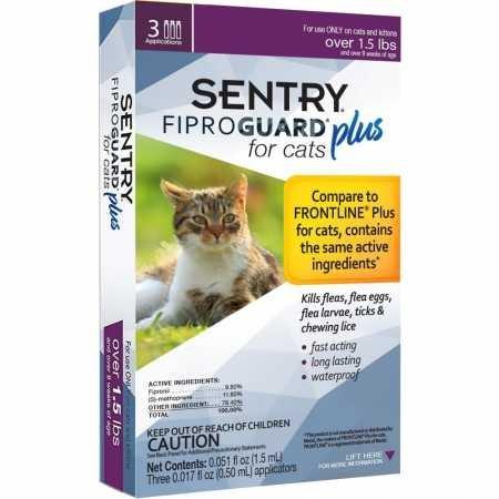 SENTRY Fiproguard Plus for Cats, Flea and Tick Prevention for Cats (1.5 Pounds and Over), Includes 3 Month Supply of Topical Flea Treatments