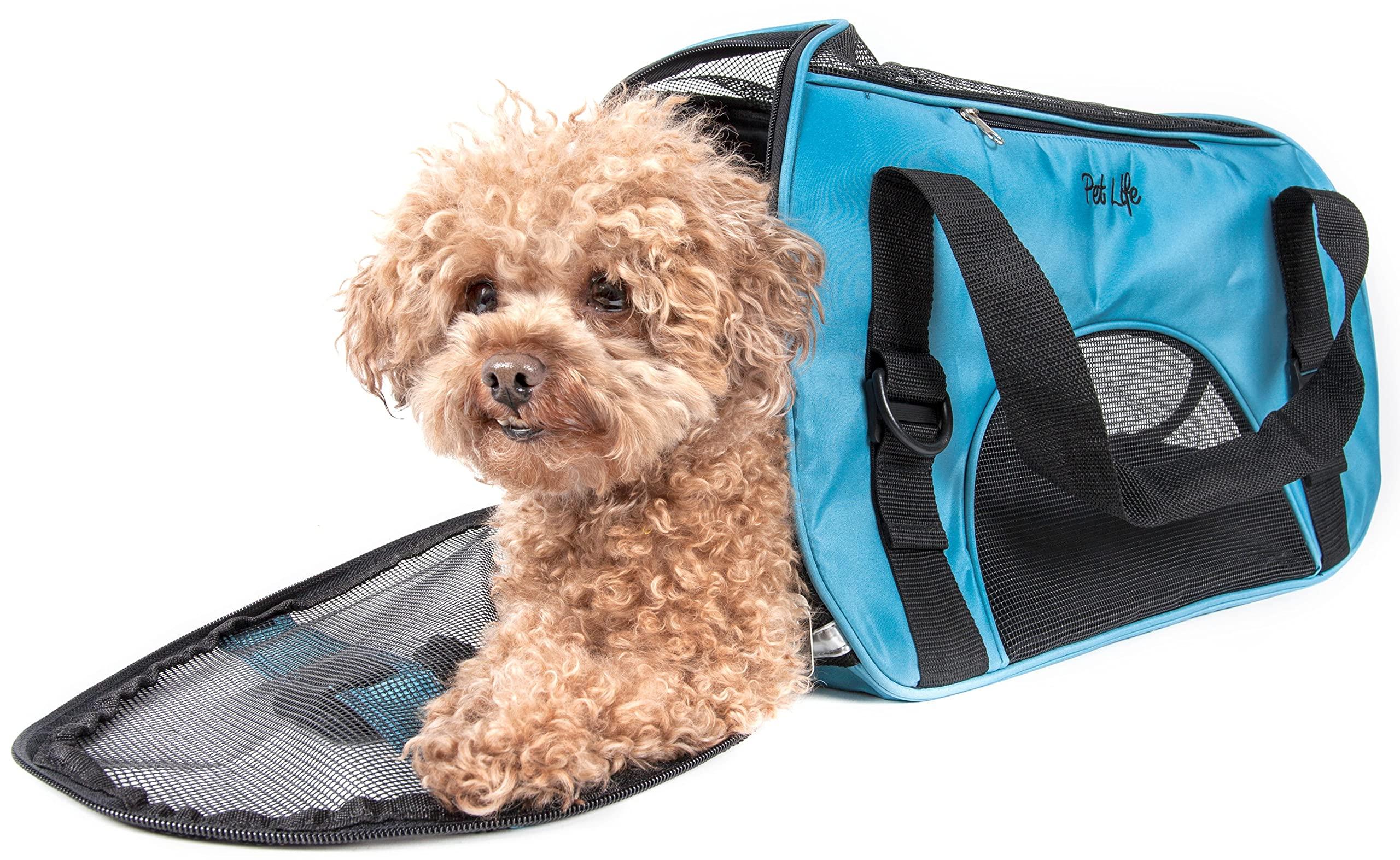 PET LIFE Altitude Force Airline Approved Sporty Zippered Folding Fashion Pet Dog carrier Large Blue