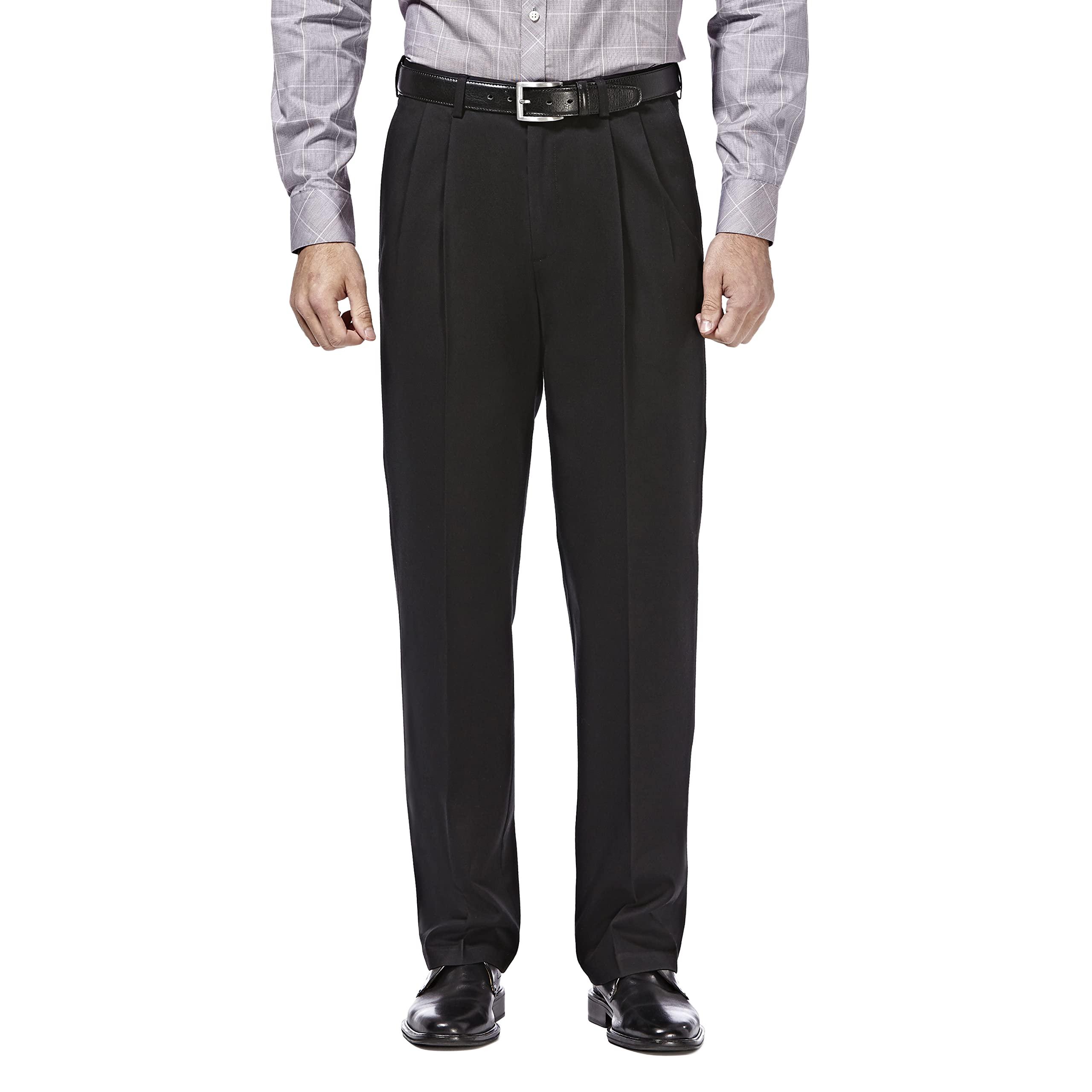 HAggAR Mens Premium No Iron Khaki classic Fit Pleat Front Regular and Big Tall Sizes, Black, 40W x 32L