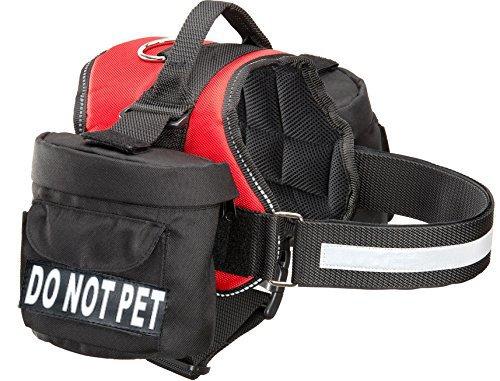 Doggie Stylz Do Not Pet Dog Harness Vest with Removable Saddle Bags and Reflective Patches. (Red Fits Girth 28-38 inches)