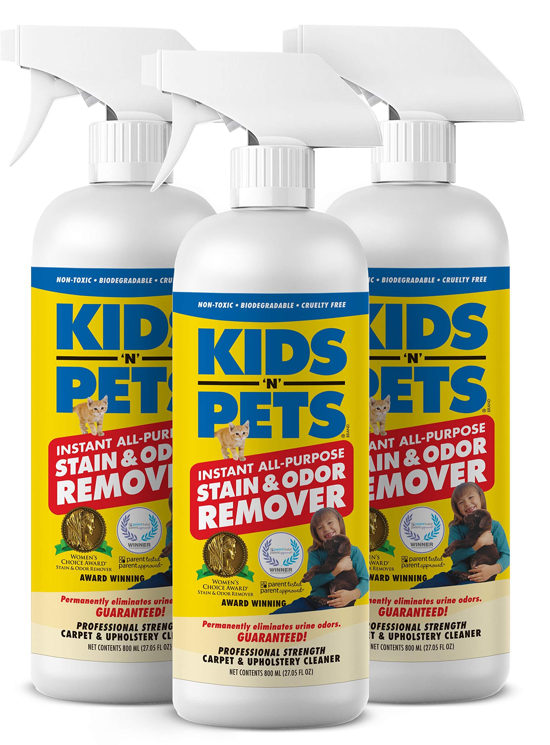KIDS N PETS - Instant All-Purpose Stain & Odor Remover - Pack of 3-27.05 oz (800 ml) - Proprietary Formula Permanently Eliminates Tough Stains & Odors - Even Urine Odors - Non-Toxic & child Safe