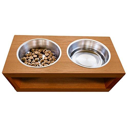 TFKitchen Unfinished Solid Teak Wood Elevated Dog and Cat Pet Feeder, Single Bowl Raised Stand (3 Quart), 3/4\\\
