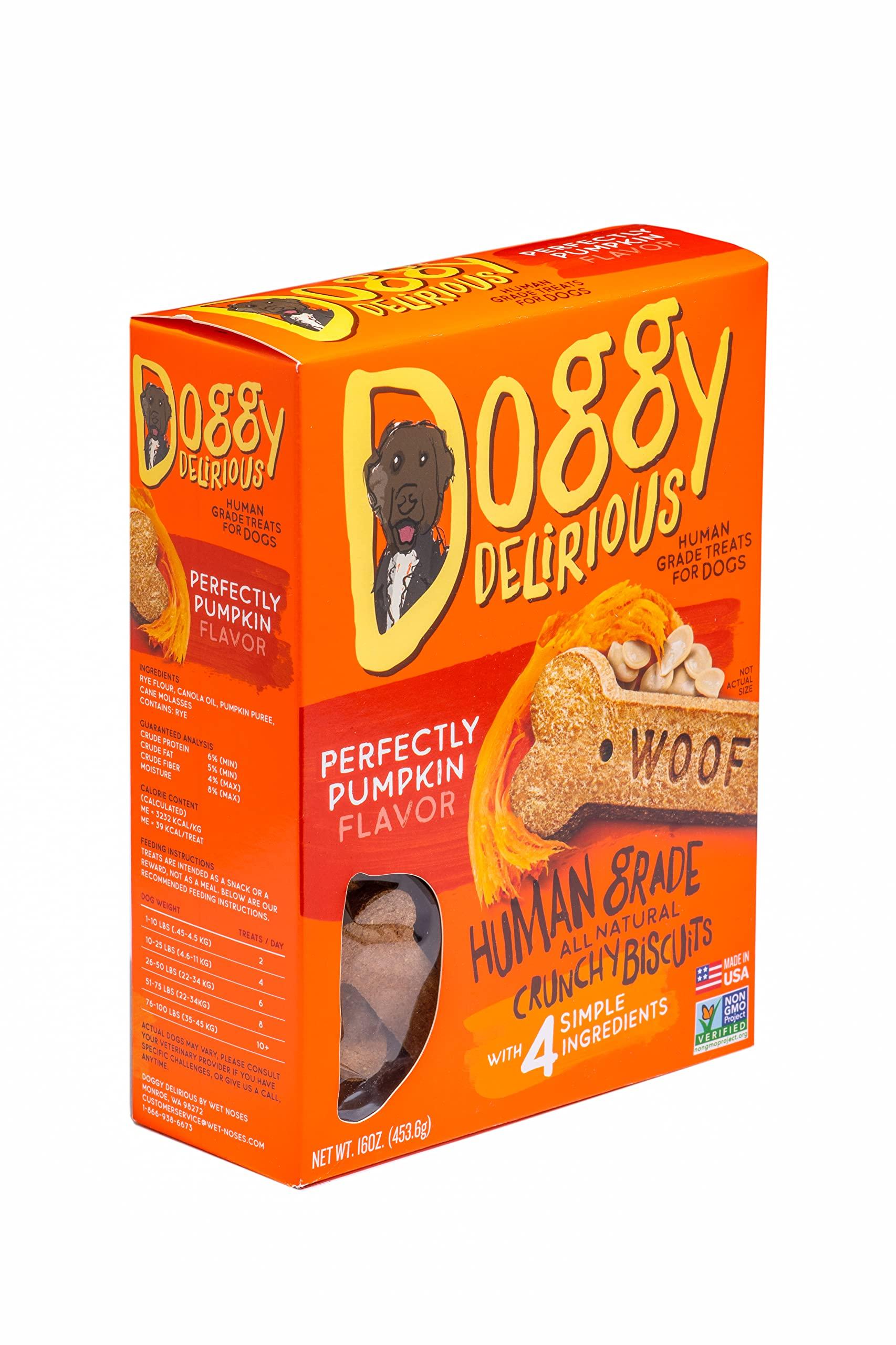 Doggy Delirious crunchy Dog Treats - for All Pet Sizes Breeds - All-Natural Puppy Treat - 100% Human-grade - Delicious Pet Treat Bones Snacks for Dogs - Pumpkin 16 Oz.