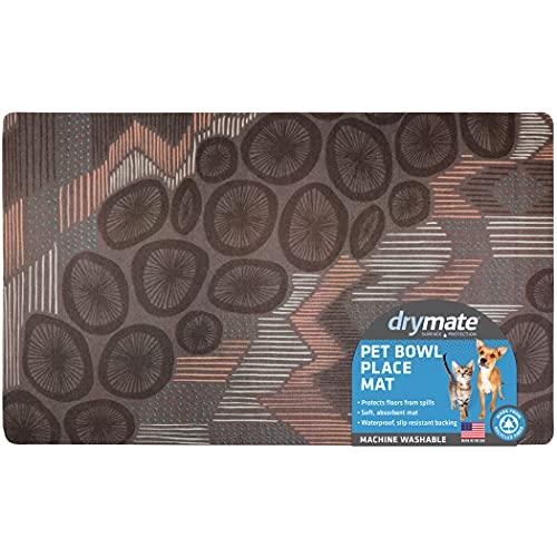 Drymate Pet Bowl Placemat, Dog & Cat Food Feeding Mat - Absorbent Fabric, Waterproof Backing, Slip-Resistant - Machine Washable/Durable (USA Made) (12 x 20) (Abstract Lines Grey)