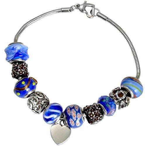 Memorial Gallery Nightfall Blue Remembrance Bead Pet Heart Urn Charm Bracelet, 8\\\