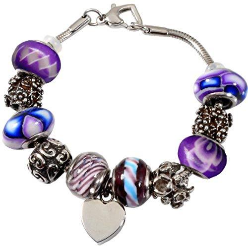 Memorial Gallery Forever Purple Remembrance Bead Pet Heart Urn Charm Bracelet, 9\\\