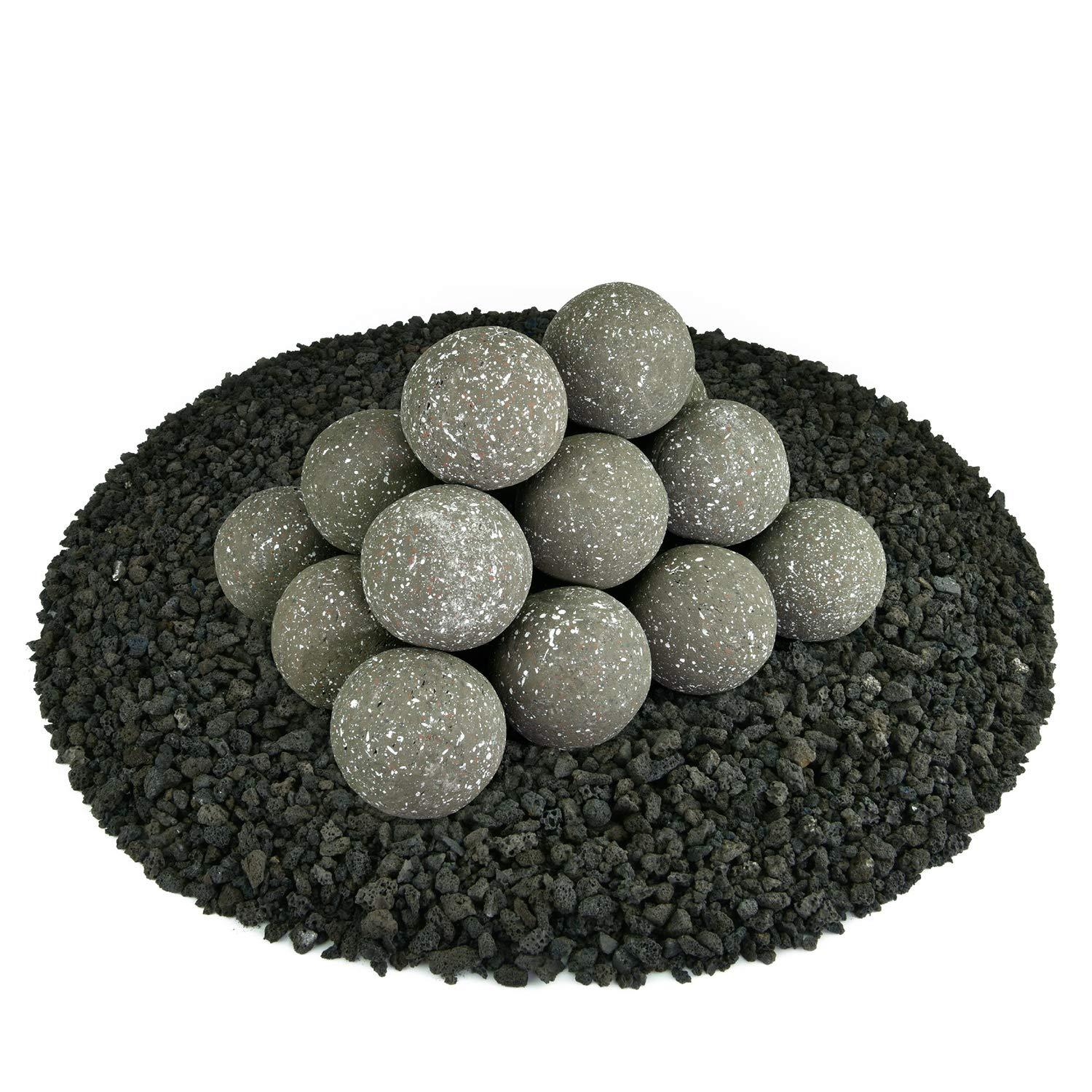 Ceramic Fire Balls Set Of 20 Modern Accessory For Indoor And Outdoor Fire Pits Or Fireplaces - Brushed Concrete Look Charcoal Gray, Speckled, 3 Inch