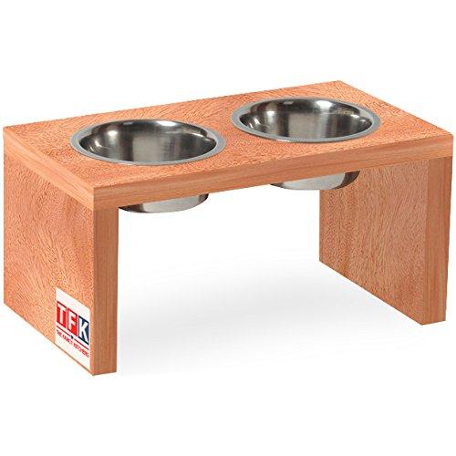 TFKitchen Elevated Pet Feeder in Mahogany Wood, Double Bowl Raised Stand (3 Quart), 21\\\