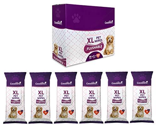 cooshpets Premium Formulations XL FLUSHABLE Pet Wipes - Deodorizinggrooming Wipes for Dogs & cats - Earth-Friendly Hypoallergenic Value Buy (6 Packs x 48 Wipes = 288 Wipes)