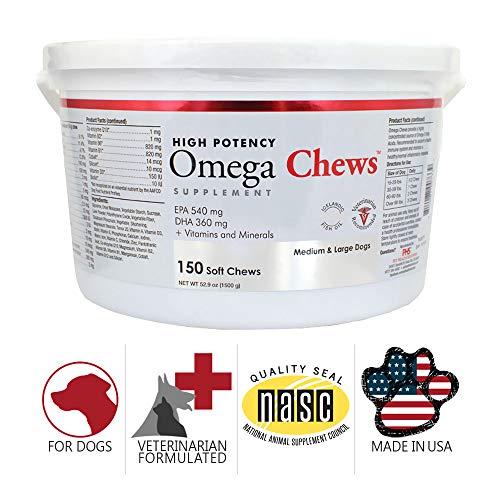 PHS Omega Chews for Medium and Large Dogs - Omega-3 Fatty Acids, Vitamins, Minerals, Antioxidants - Omega-3 Supplement Supports Immune System, Joints, Heart, and Brain - Made in USA - 150 Soft Chews