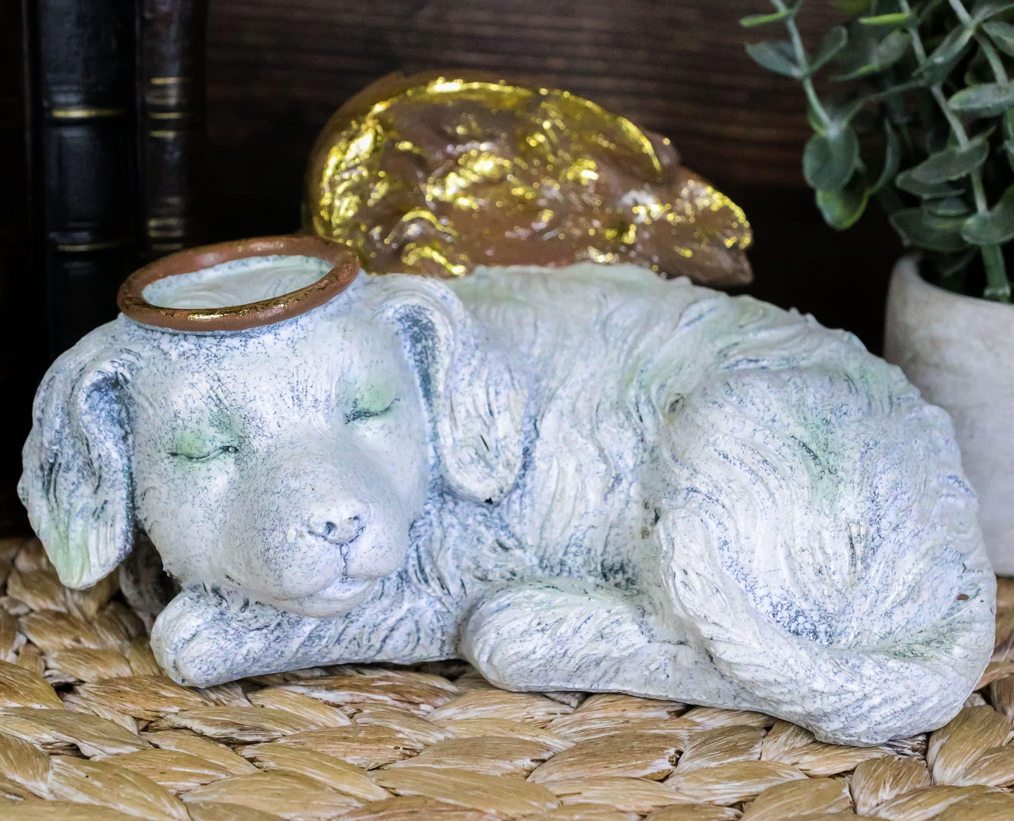 Ebros Gift Heavenly Sleeping Angel Dog with Golden Halo and Wings Small Cremation Urn Sculpture 8\\\