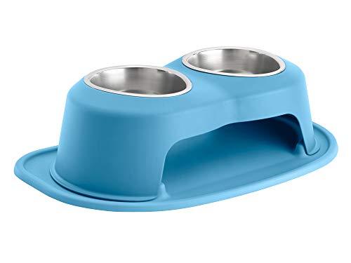 PetComfort Double High Feeding System with Standard Mat (6 inch, Blue)
