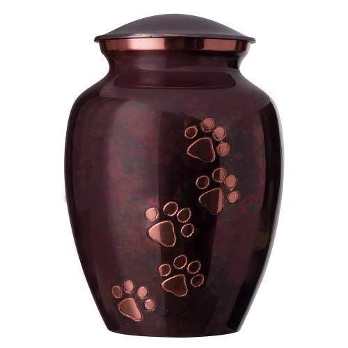 Best Friend Services Pet Urn - Ottillie Paws Memorial Pet Cremation Urns for Dogs and Cats Ashes Hand Carved Brass Memory Keepsake Urn (Raku, Vertical, Brass, Large)