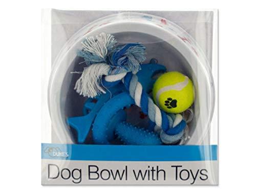 DUKES Printed Dog Bowl with Toys Set - Set of 12