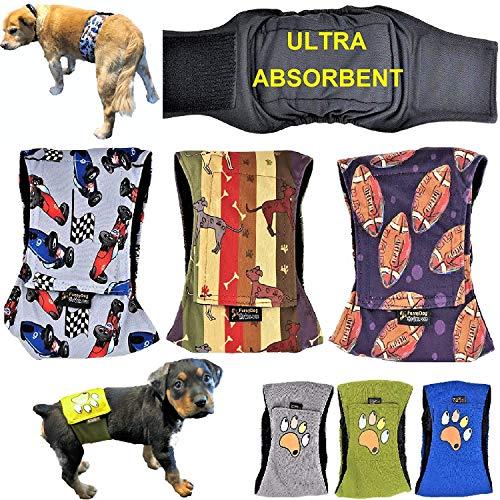 FunnyDogClothes Pack of 3 Male Dog Diapers 4 - Layers of Absorbent Pads Waterproof Leak Proof Belly Band Wrap Washable (XL: Waist 20\\\