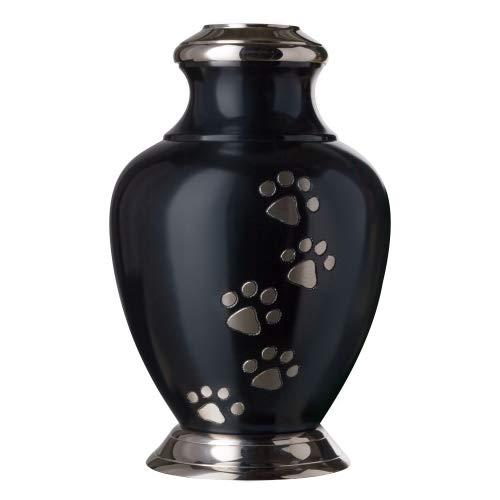 Best Friend Services Kennedy Paws Series Quality Pet Cremation Urn for Dogs and Cat Ashes, Large Size, Ebony with Pewter Paws and Chrome Trim