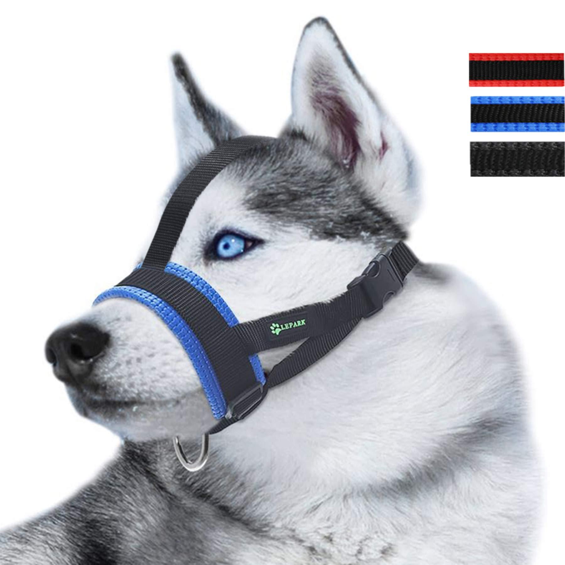 Head Strap Dog Muzzle Prevent from Taking Off by Paws for Small,Medium and Large Dogs(XXXL/Blue)
