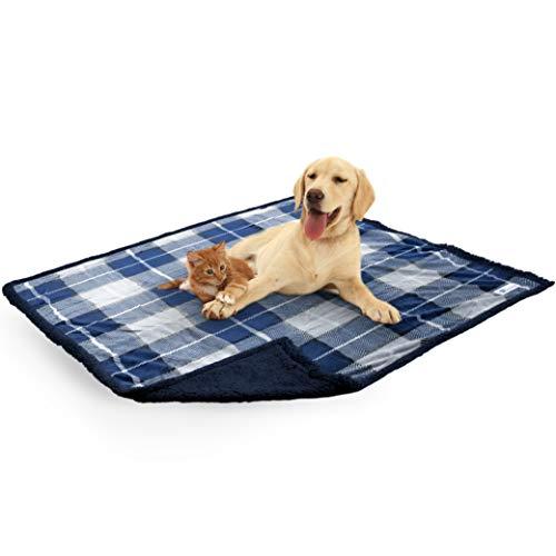 PetAmi Waterproof Dog Blanket for Couch, Sofa | Waterproof Blue Sherpa Pet Blanket for Large Dogs, Puppies | Super Soft Washable Microfiber Fleece | Reversible Checkered Design | 60 x 40 (Navy)