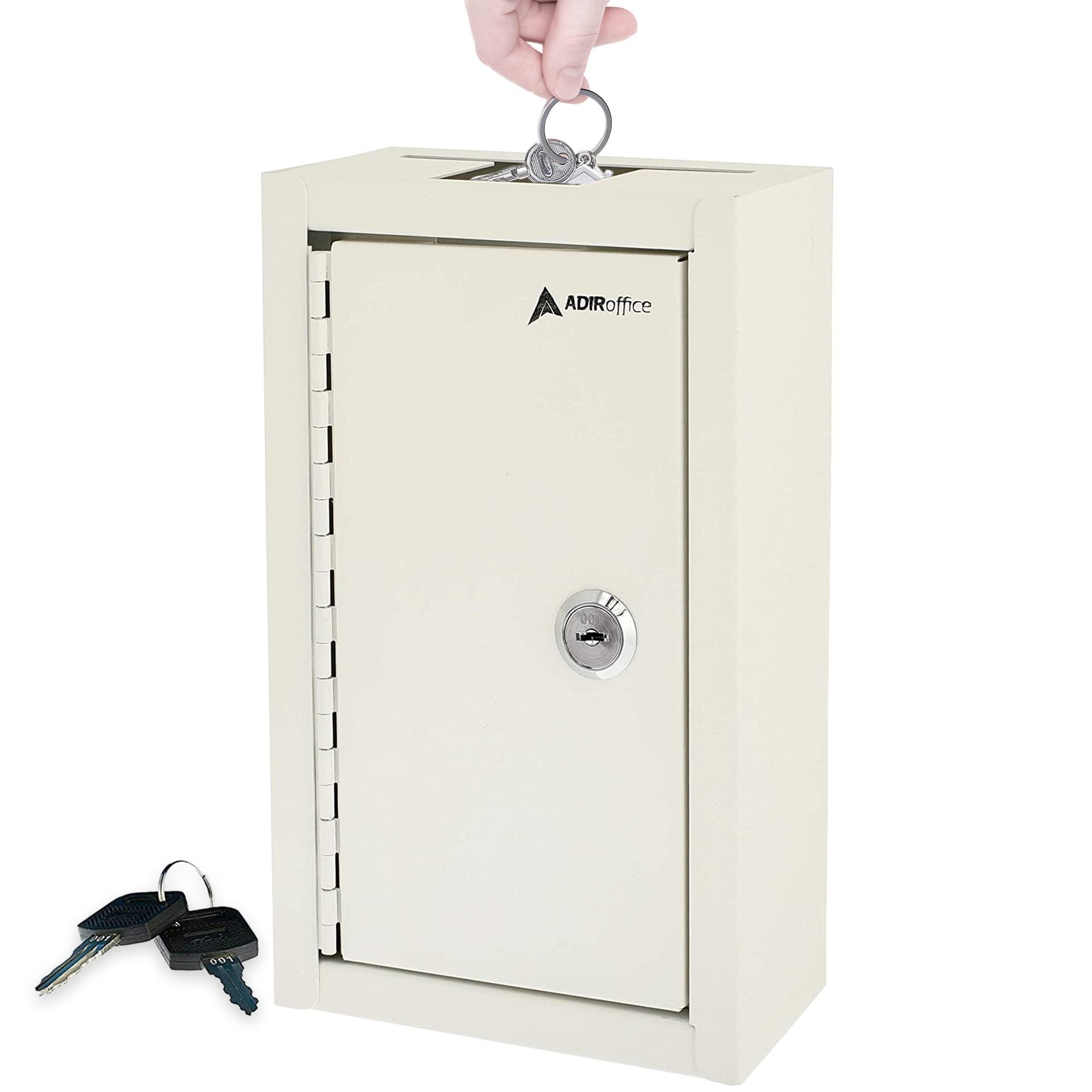 AdirOffice Large Key Drop Box - Large capacity commercial grade Storage Box - Safe & Secure Parcel & Packages - for Home & Business Use (White)