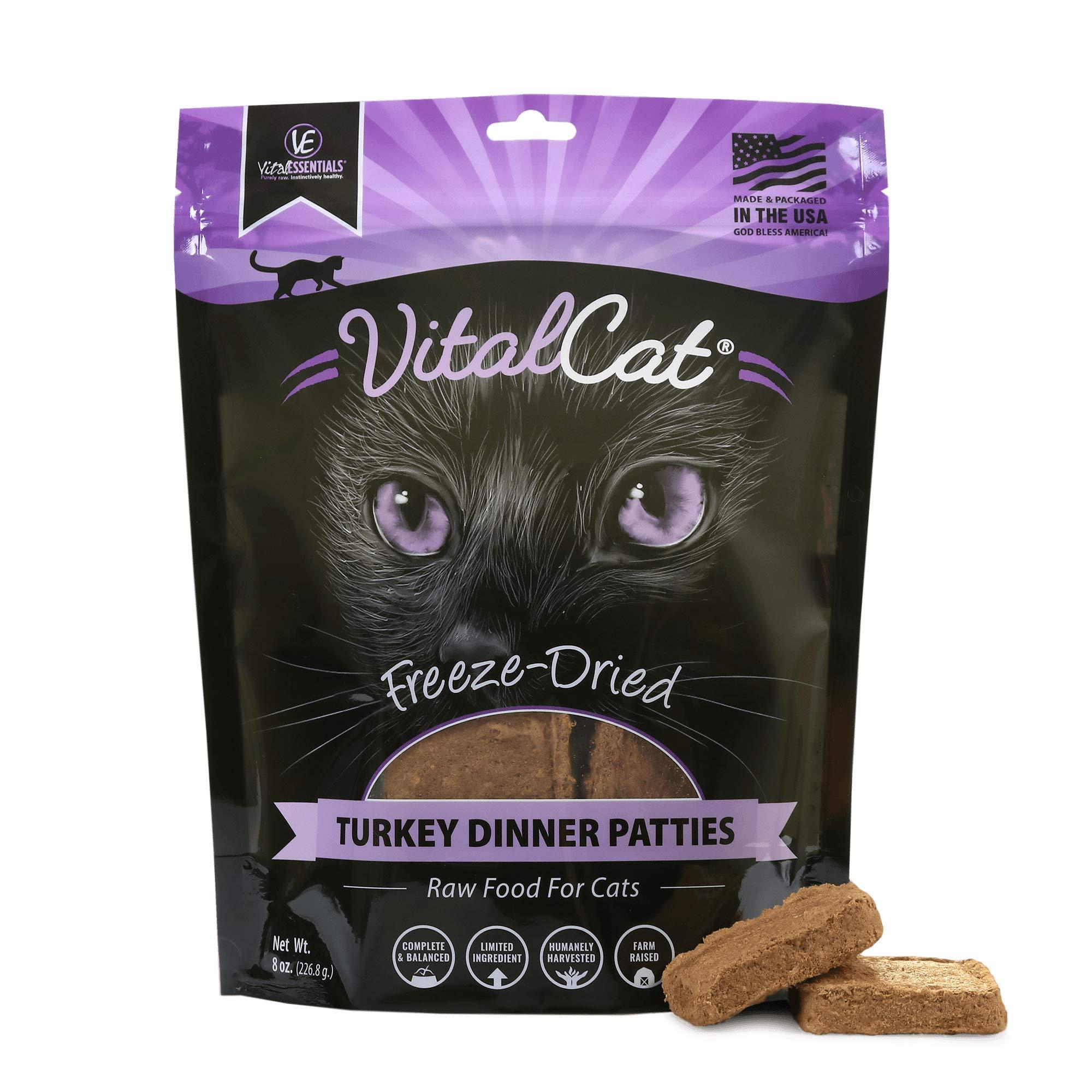 Vital Essentials Vital Cat Freeze Dried Turkey Mini Patties Cat Food - USA Made - All Natural - 8 oz.
