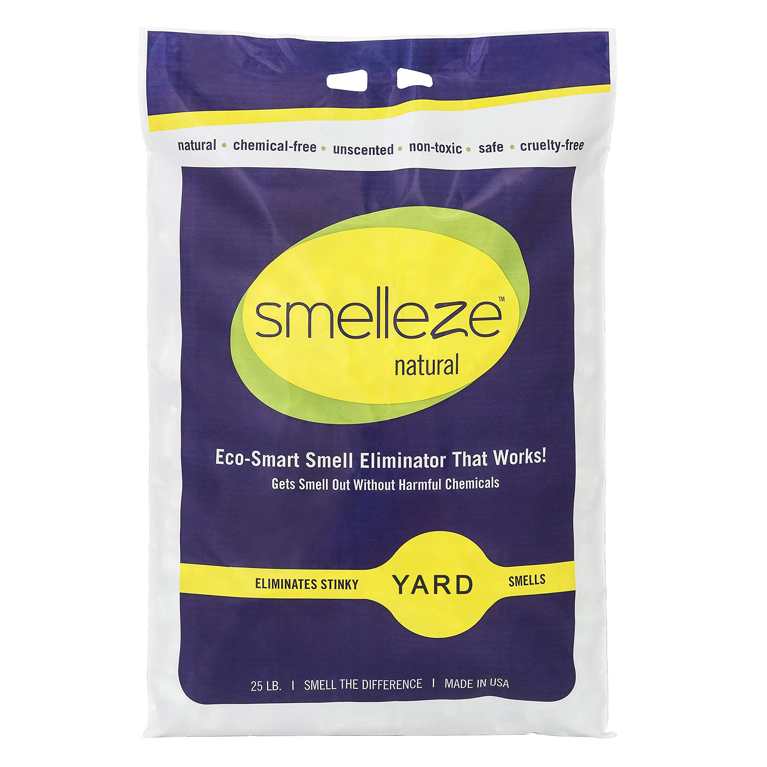 SMELLEZE Natural Yard Smell Removal Deodorizer: 25 lb. Granules Eliminate Outdoor Pet Urine & Stool Odor. Long Lasting. People, Pet, Plant & Planet Safe.