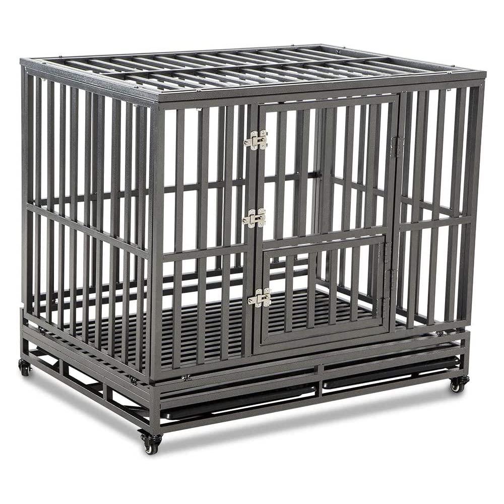 LUCKUP Heavy Duty Dog Cage Metal Kennel and Crate for Medium and Large Dogs, Pet Playpen with Four Wheels,Easy to Install,46 inch,Black 