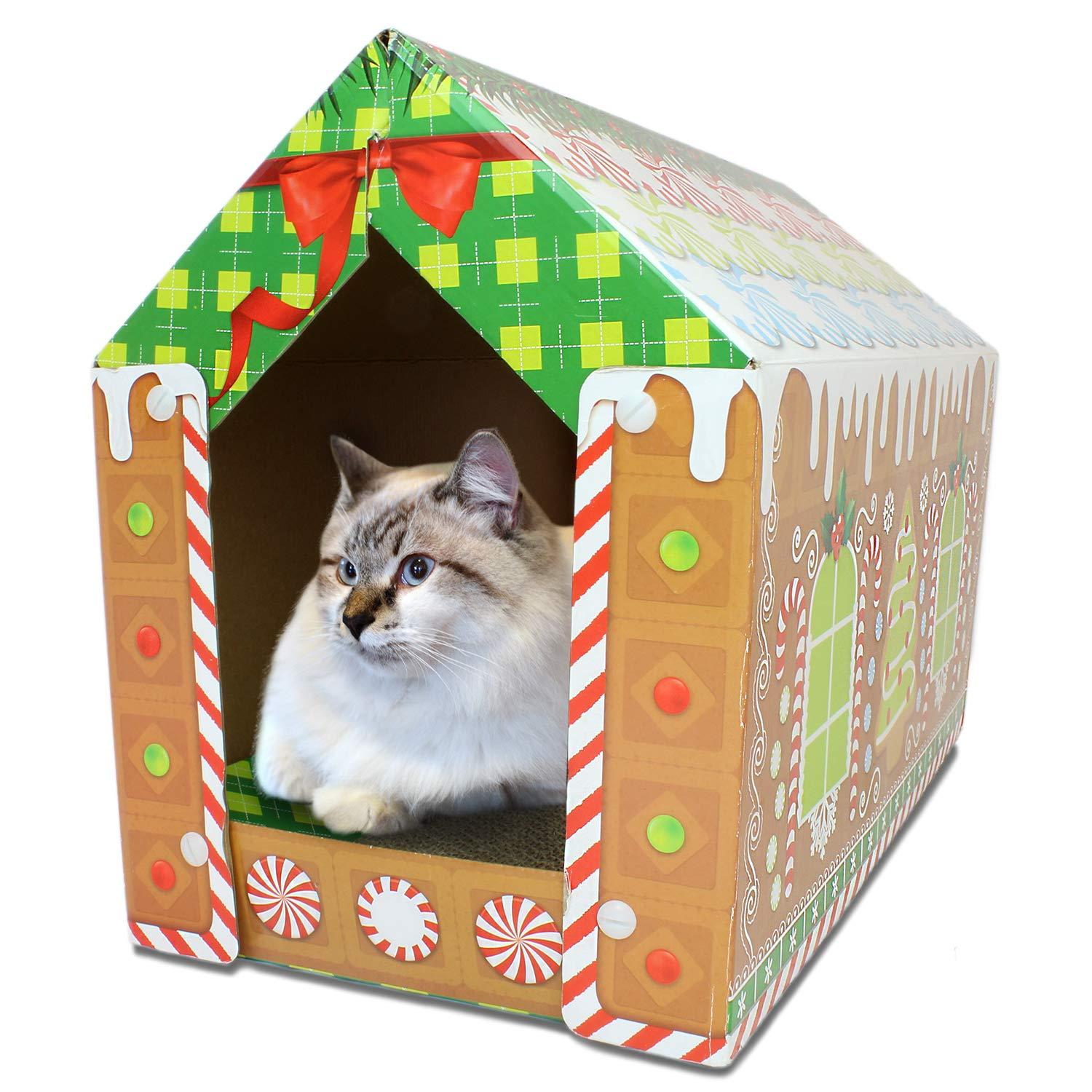 ASPCA Festive Cat Scratch House w/ Catnip, Cat Tunnel, Christmas Wands & Toys