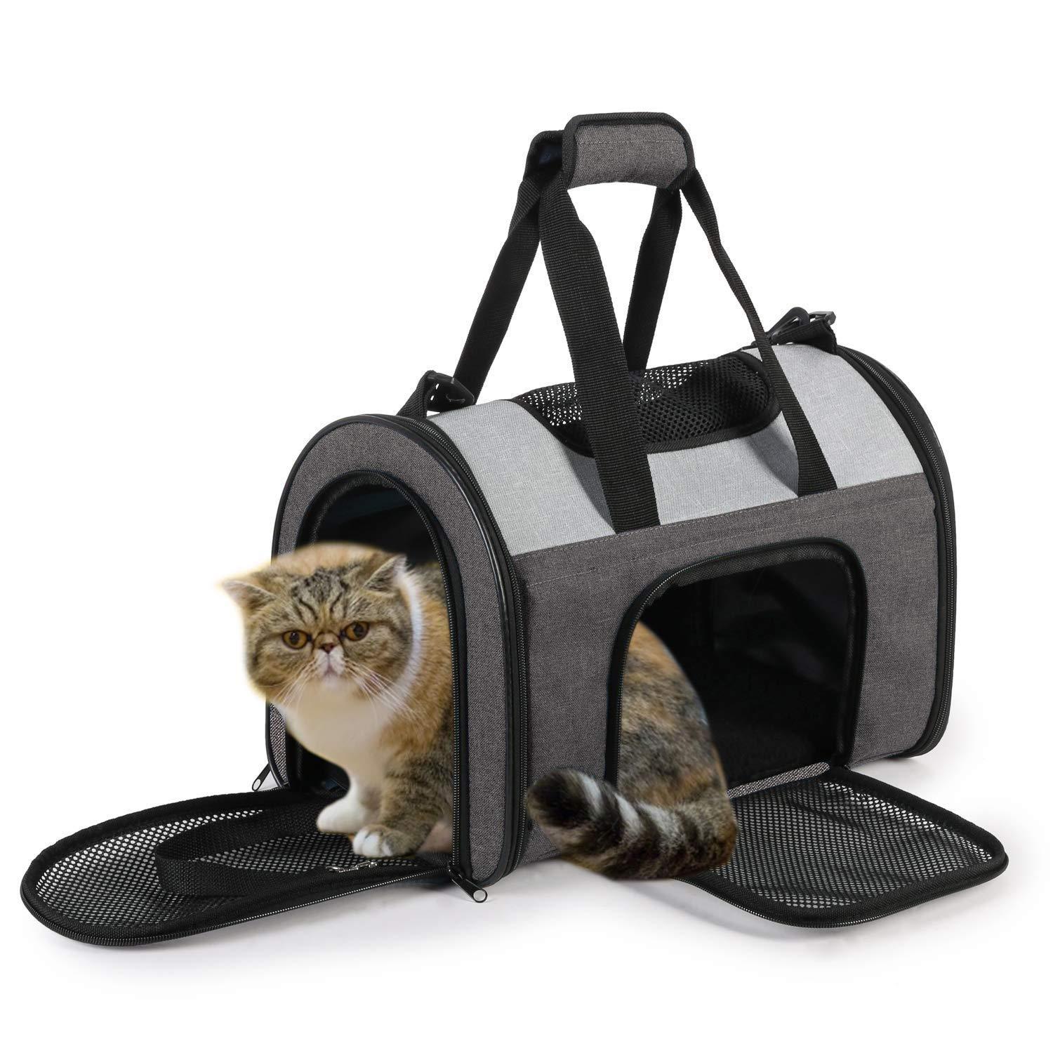 Prutapet Large Cat Carrier 24x16.5x16.5 Soft-Sided Portable Pet Crate  for Car Traveling with Collapsible Litter Box and Bowl