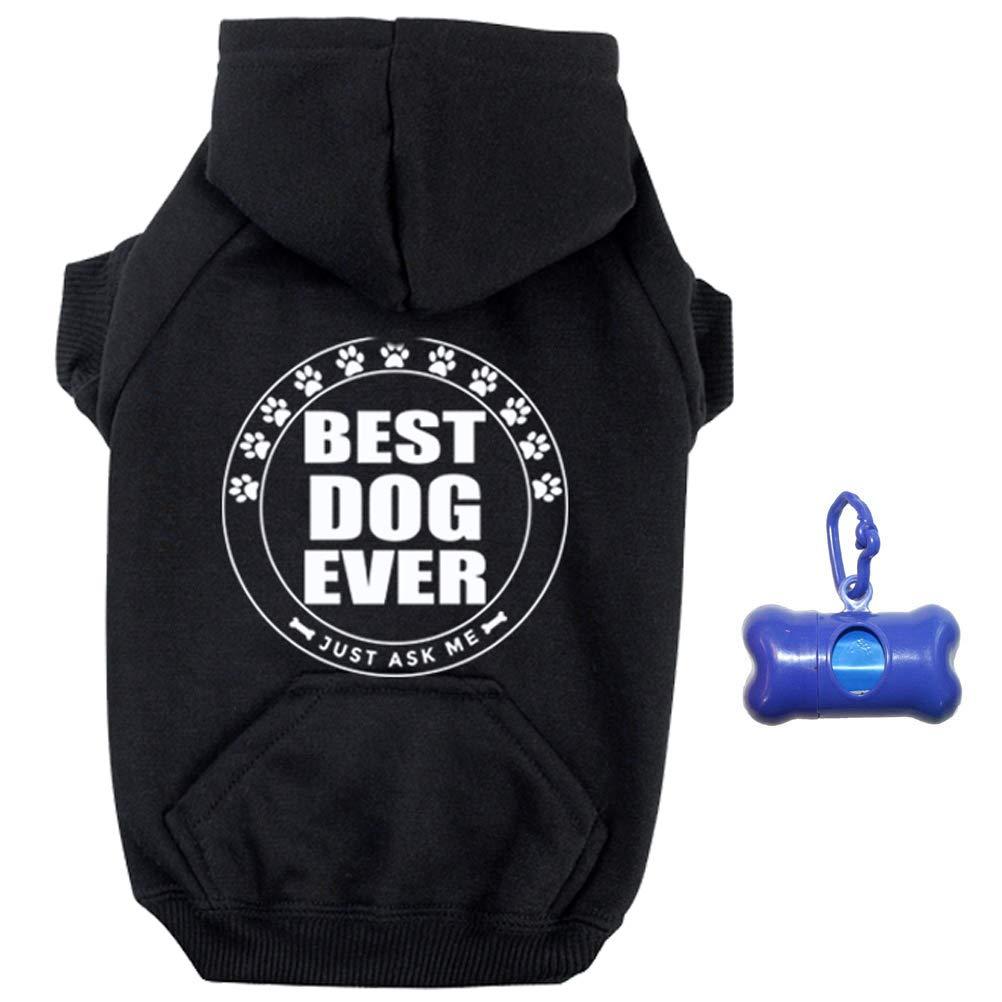 Pit Bull Gear Best Dog Ever Zipper Dog Hoodie & Poop Bag Holder Bundle Set (Large, White Ink)